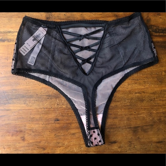 NWT VS High Waisted Flocked Dot Thong Panty - Picture 2 of 2